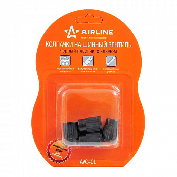 Колпачок золотника (нипеля) "AIRLINE" с ключом,черные пластик (4 шт к-т)