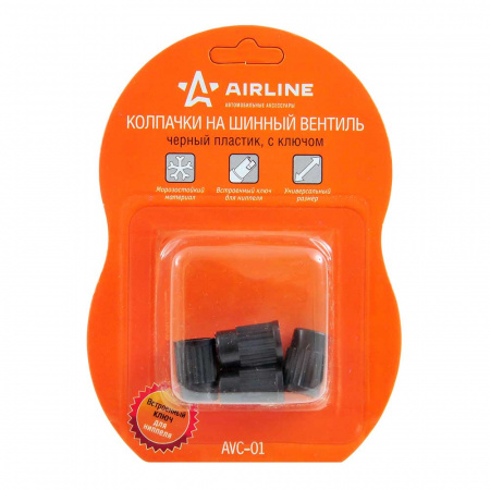 Колпачок золотника (нипеля) "AIRLINE" с ключом,черные пластик (4 шт к-т)