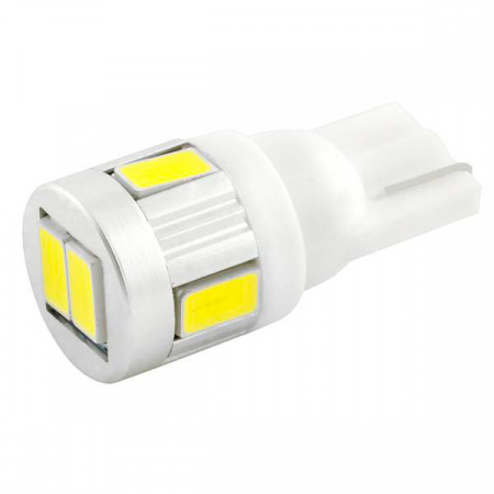 Лампа светодиод Т10 (12-5 габариты б/цок.) W5W 12V 6 SMD диодов 1-конт Белая SKYWAY Салон, габариты,