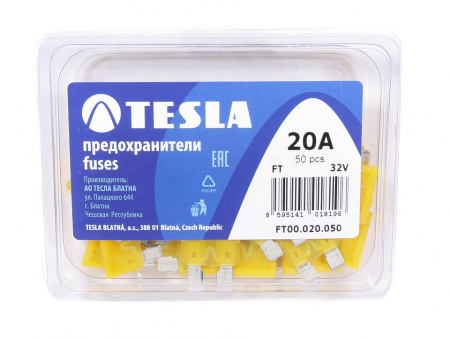 Предохранитель плоский 20А "TESLА" (упак.50шт) FТ 20A