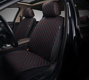 Накидка на сиденье алькантара стеганная PREMIER PREMIUM, компл.полн. 4 шт,черный/красный,11 предм.