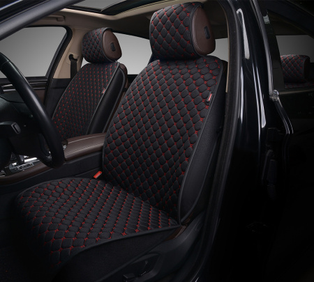 Накидка на сиденье алькантара стеганная PREMIER PREMIUM, компл.полн. 4 шт,черный/красный,11 предм.