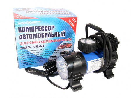 Компрессор автомобильный  35 л/мин, 10 атм "МАЯКАВТО" 587 (LED фонарь, сумка)