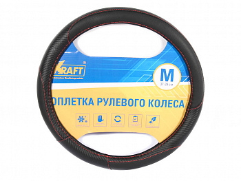 Оплетка руля "M" d37-39 см "KRAFT"  эко-кожа с текстурой карбоновых вставок, черная