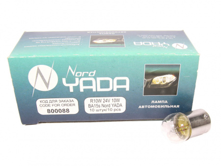 Лампа А 24-10 (габариты,ном.знак,п/капотная) R10W 24V "YADA"