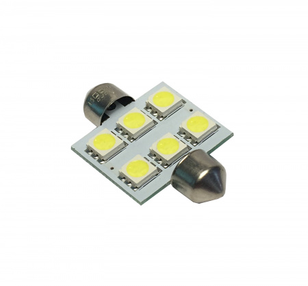 Лампа светодиод Т11 (12-5-2-х цок.салон.,ном.знака) C5W 12V белая (6SMD диода) 39мм "YADA"