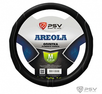 Оплетка руля "M" d37-39см "PSV" AREOLA Черный/Отстрочка белая