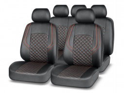 Чехлы а/м унив. "AUTOPREMIER" "GRAND" чёрный/красная нить, экокожа, SRS AIRBAG, карман, 5 мм поролон, 6 молний, 11 предм