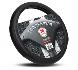 Оплетка руля "M" d37-39см "AUTOPREMIER" кожа PU, перфорир.вставка, чер/серая