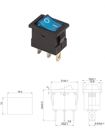 Клавиша 12V 15A (3с) ON-OFF синий с подсветкой, Mini, REXANT