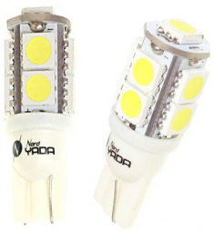 Лампа светодиод Т10 (12-5 габариты б/цок.) W5W 12V белая теплый 9SMD "YADA"