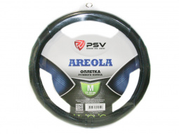 Оплетка руля "M" d37-39см "PSV" AREOLA Черный/Отстрочка синяя