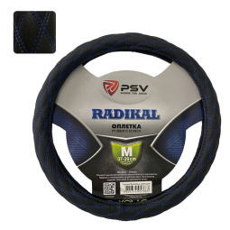 Оплетка руля "M" d37-39см "PSV" RADIKAL Черный/Отстрочка синяя
