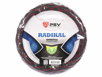 Оплетка руля "S" d35-37см "PSV" RADIKAL кожа, черный, отстрочка красная