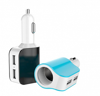 Разветвитель прикуривателя 1 гнездо+2USB "YADA"