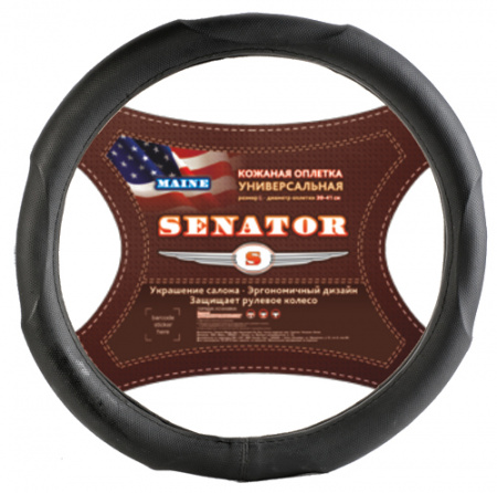 Оплетка руля "M" d37-39см "SENATOR Maine" кожаная, черный