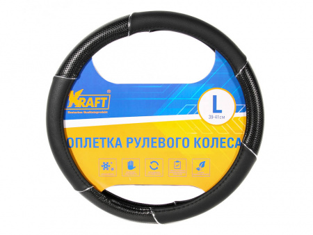 Оплетка руля "L" d40-42см "KRAFT" иск. кожа, черная/принт