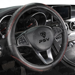 Оплетка руля "M" d37-39см "PSV" CORRECT (Черный/Отстрочка красная) M, экокожа