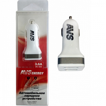 Адаптер автомобильный на 2 USB "AVS" 1.2А+2.4А в прикуриватель 12/24В UC-323