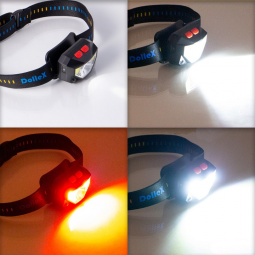 Фонарь налобный светодиодный на аккум. Li-Pol 3.7V 1000mA, COB (5W) + LED (3W), датчик движ., строб.