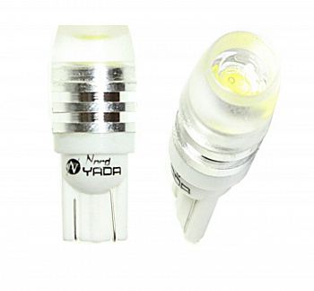 Лампа светодиод Т10 (12-5 габариты б/цок.) W5W 12V High Power optical линза белая "YADA"