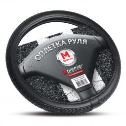 Оплетка руля "M" d37-39см "AUTOPREMIER" натурал. кожа, плетенка, черная