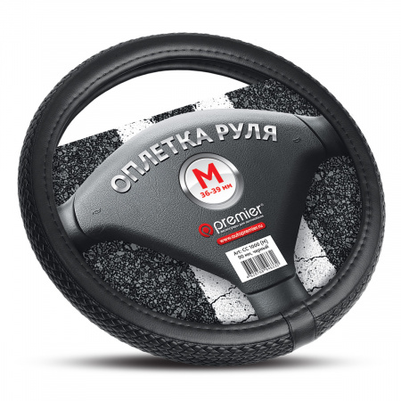 Оплетка руля "M" d37-39см "AUTOPREMIER" натурал. кожа, плетенка, черная