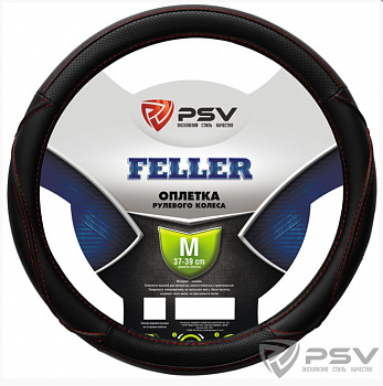 Оплетка руля "M" d37-39см "PSV" FELLER кожа, черный, отстрочка красная