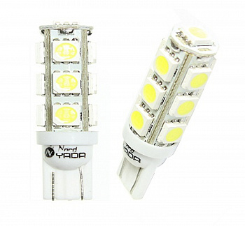 Лампа светодиод Т10 (12-5 габариты б/цок.) W5W 12V белая 13SMD (size 5050) "YADA"
