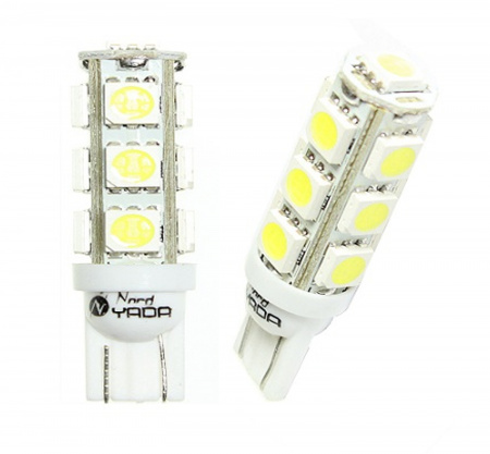 Лампа светодиод Т10 (12-5 габариты б/цок.) W5W 12V белая 13SMD (size 5050) "YADA"