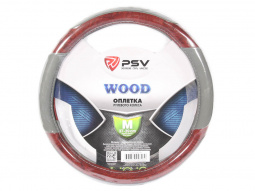 Оплетка руля "M" d37-39см "PSV" WOOD кожа, серый