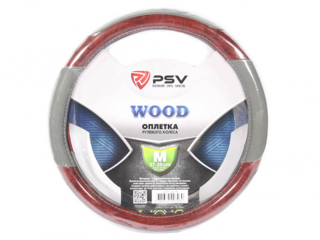 Оплетка руля "M" d37-39см "PSV" WOOD кожа, серый