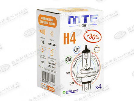 Лампа галоген H4  12/60/55W P43t "MTF" Standart +30% (Корея) HS1204
