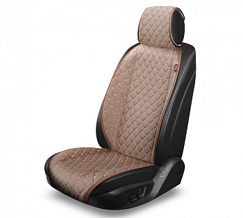 Накидка на сиденье алькантара стеганная PREMIER ALKANTRA LUXE, передний1 шт,бежевый/корич.