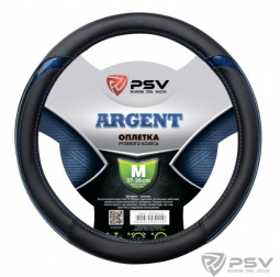 Оплетка руля "M" d37-39см "PSV" ARGENT кожа, черно-синий