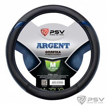 Оплетка руля "M" d37-39см "PSV" ARGENT кожа, черно-синий