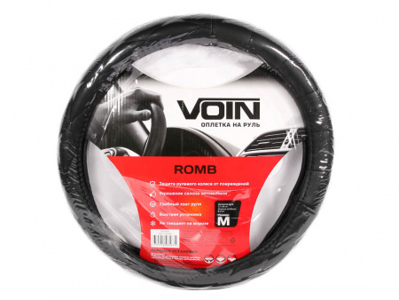 Оплетка руля "M" d37-39см "VOIN" ROMB экокожа, черная