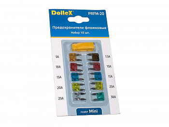 Предохранители плоские мини "DOLLEX" 1х5А+1х7,5А+2х10А+2х15А+2х20А+1х25А+1х30А=10шт. с пинцетом