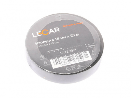 Изолента черная (15мм х 20м) "LECAR" ПВХ