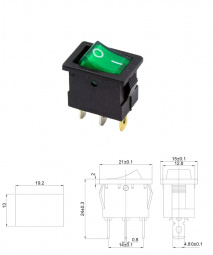 Клавиша 12V 15A (3с) ON-OFF зеленый с подсветкой, Mini, REXANT