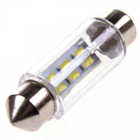 Лампа светодиод Т11 (12-5-2-х цок.салон.,ном.знака) C5W 12V 6 SMD диодов 1-конт 39мм Белая SKYWAY Cа