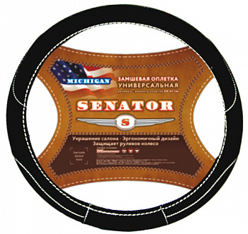 Оплетка руля "M" d37-39см "SENATOR Michigan" замшевая, черная