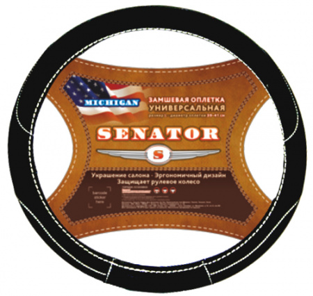 Оплетка руля "M" d37-39см "SENATOR Michigan" замшевая, черная