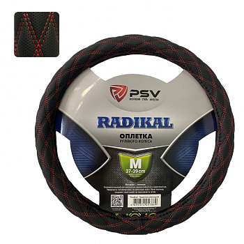 Оплетка руля "M" d37-39см "PSV" RADIKAL Черный/Отстрочка красная